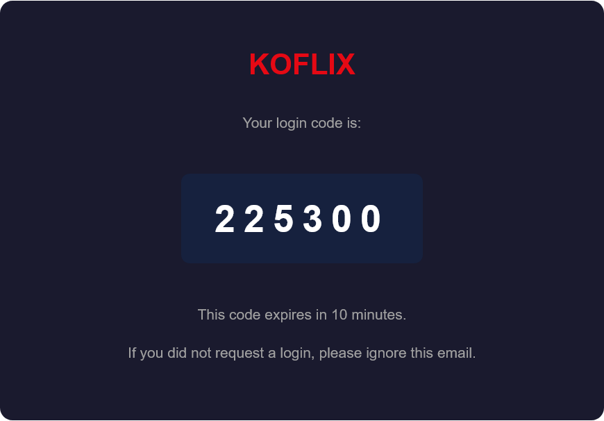 Koflix login code sample (English)